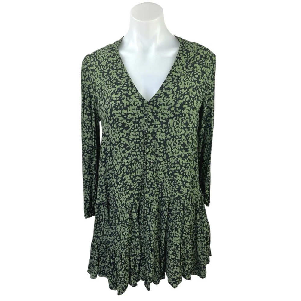 Zara v neck dress long sleeve printed ruffle